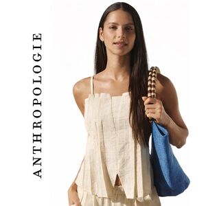 Anthropologie &.Layered Sleeveless Cotton-Linen Pleated Top